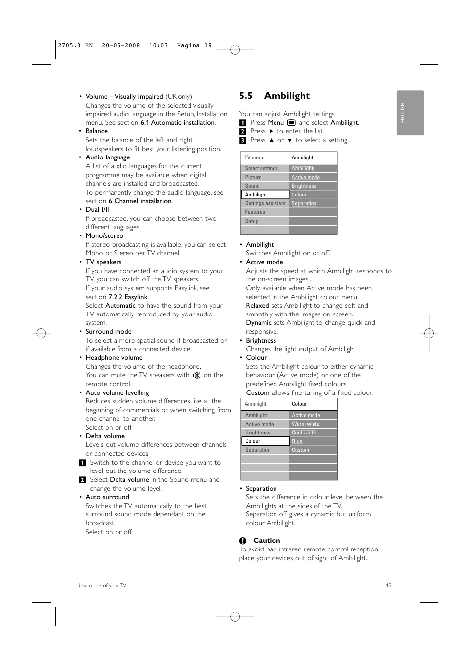 5 ambilight | Philips 32PFL9603 User Manual | Page 21 / 68