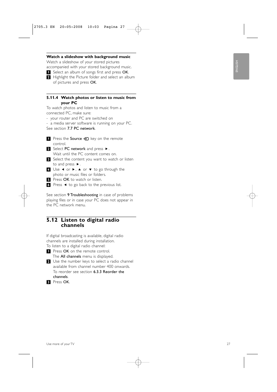 12 listen to digital radio channels | Philips 32PFL9603 User Manual | Page 29 / 68