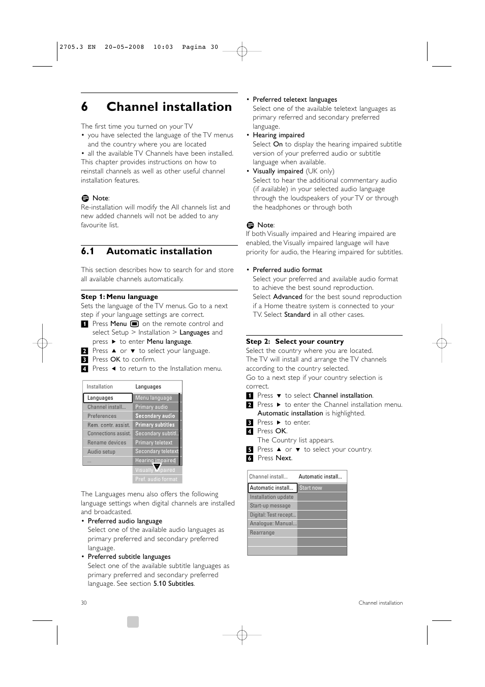 6channel installation, 1 automatic installation | Philips 32PFL9603 User Manual | Page 32 / 68
