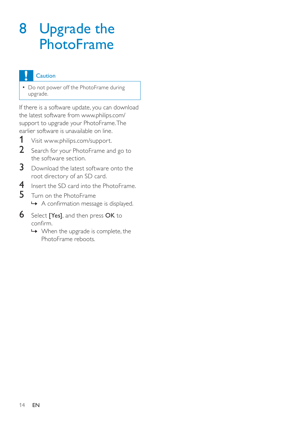8 upgrade the photoframe | Philips SPF4610 User Manual | Page 15 / 19