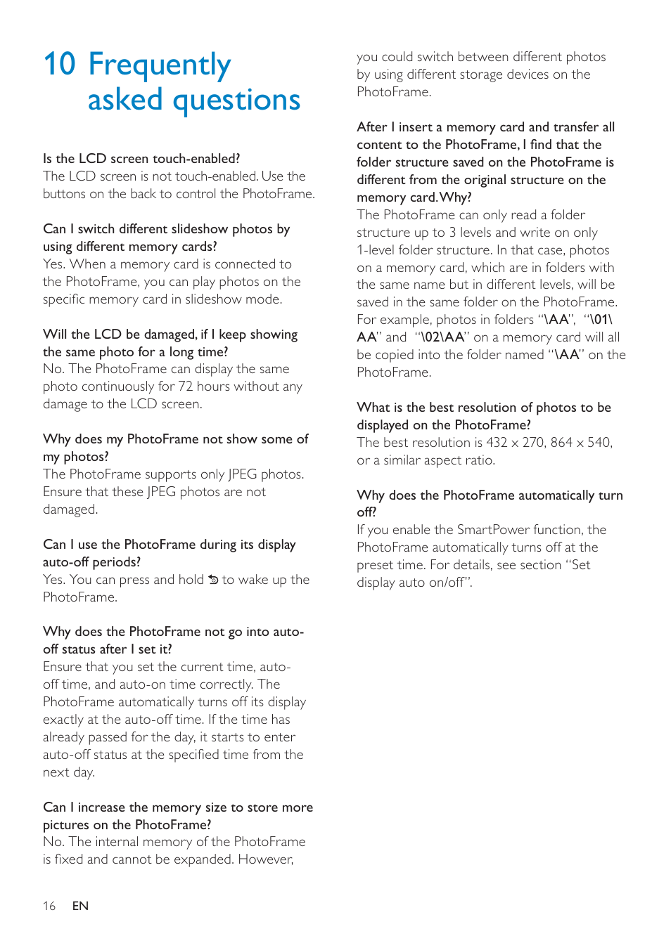 10 frequently asked questions | Philips SPF4610 User Manual | Page 17 / 19