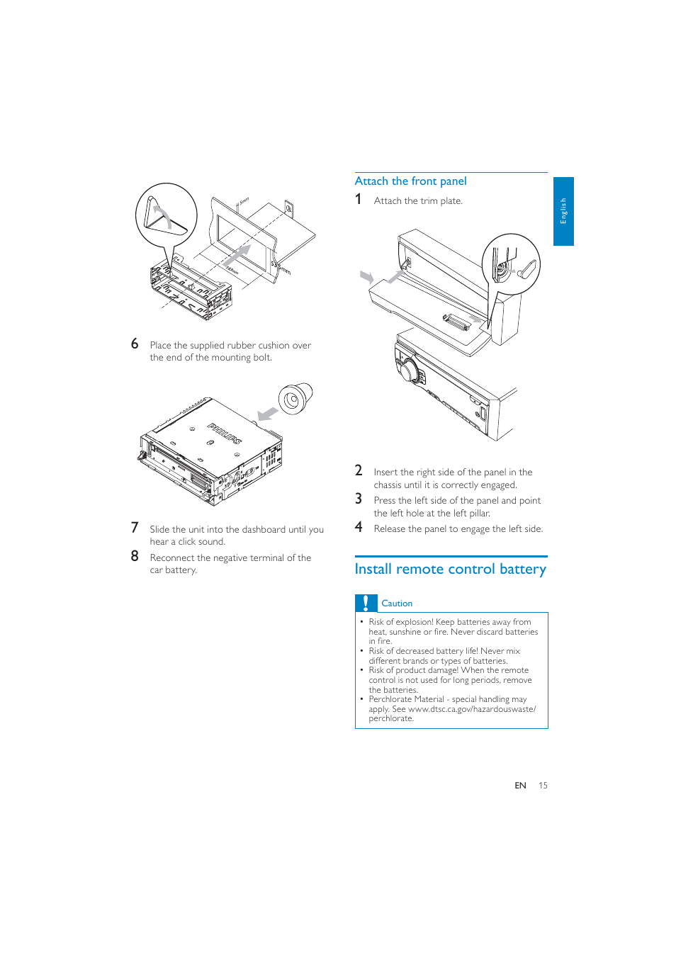 Install remote control battery | Philips CEM250 User Manual | Page 14 / 34