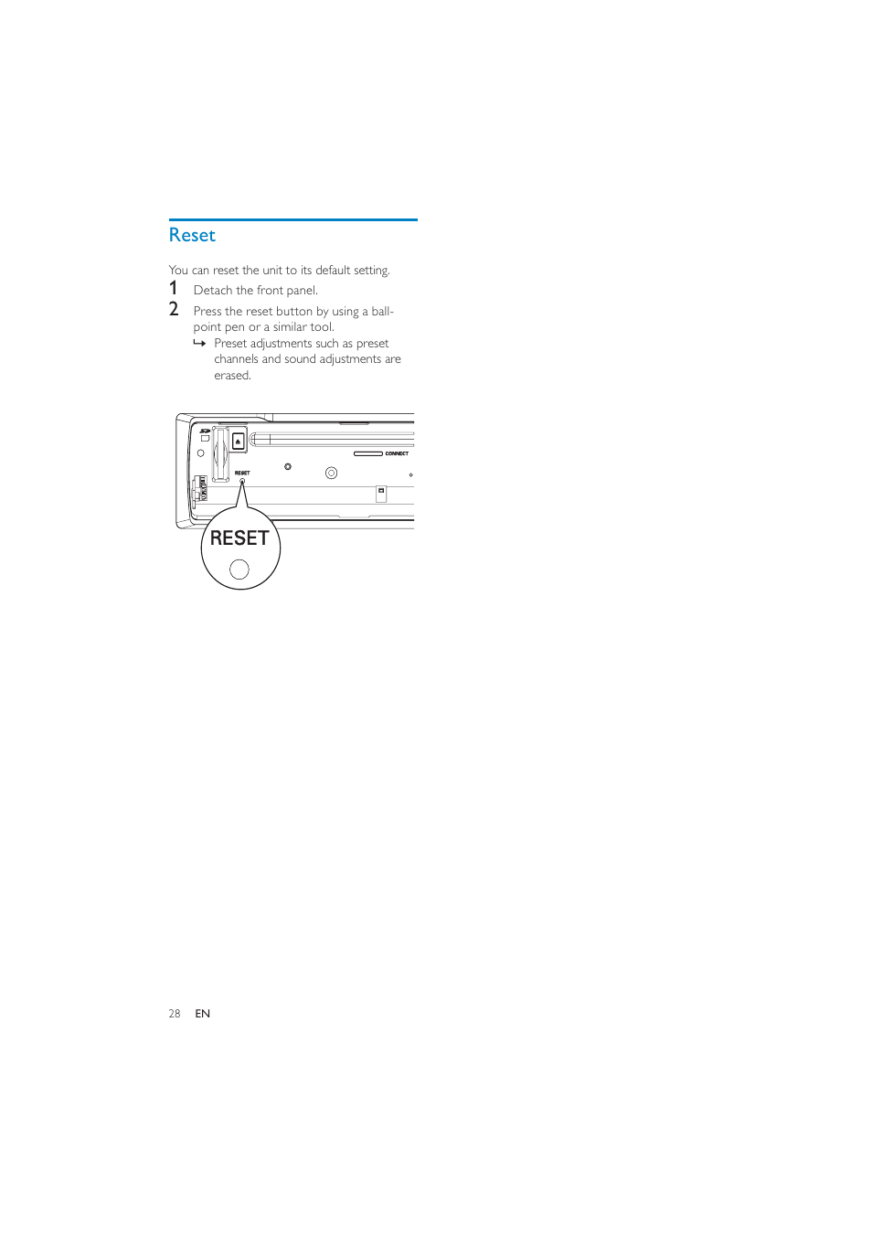 Reset | Philips CEM250 User Manual | Page 27 / 34