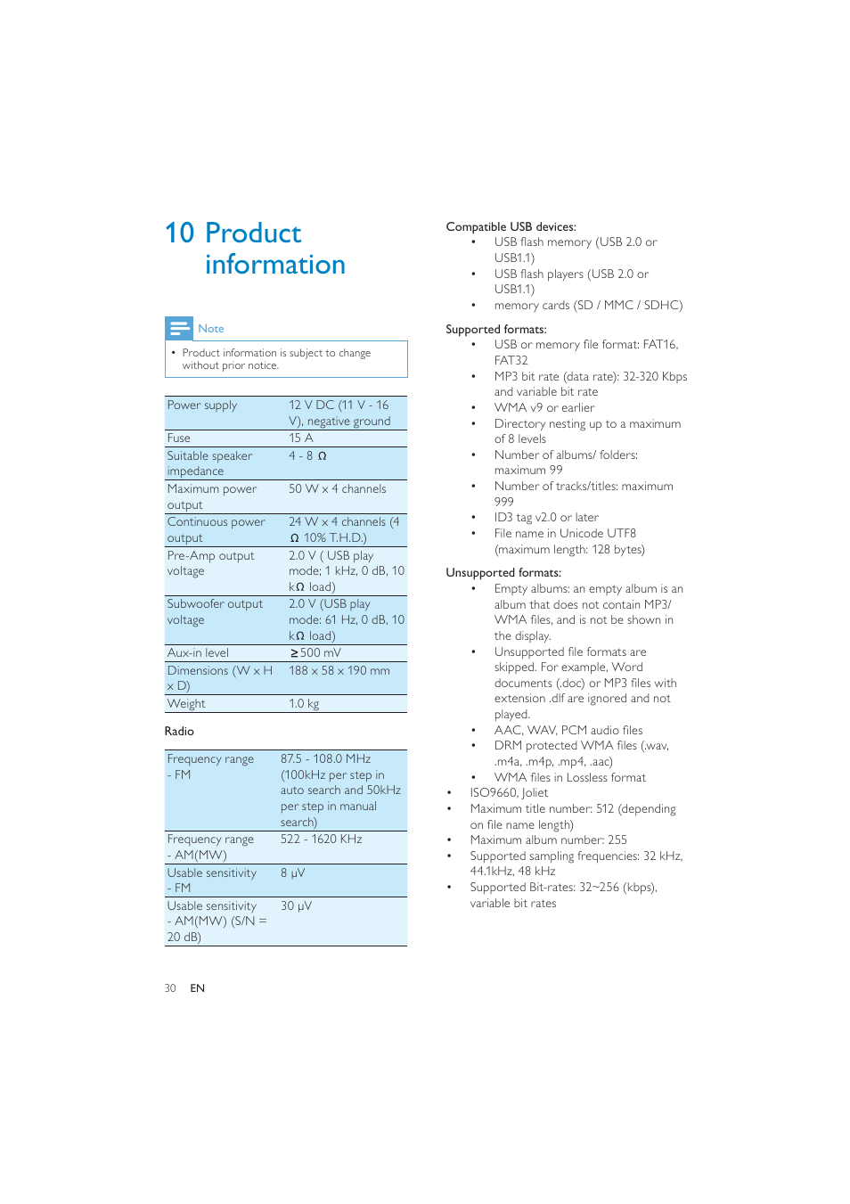 10 product information | Philips CEM250 User Manual | Page 29 / 34