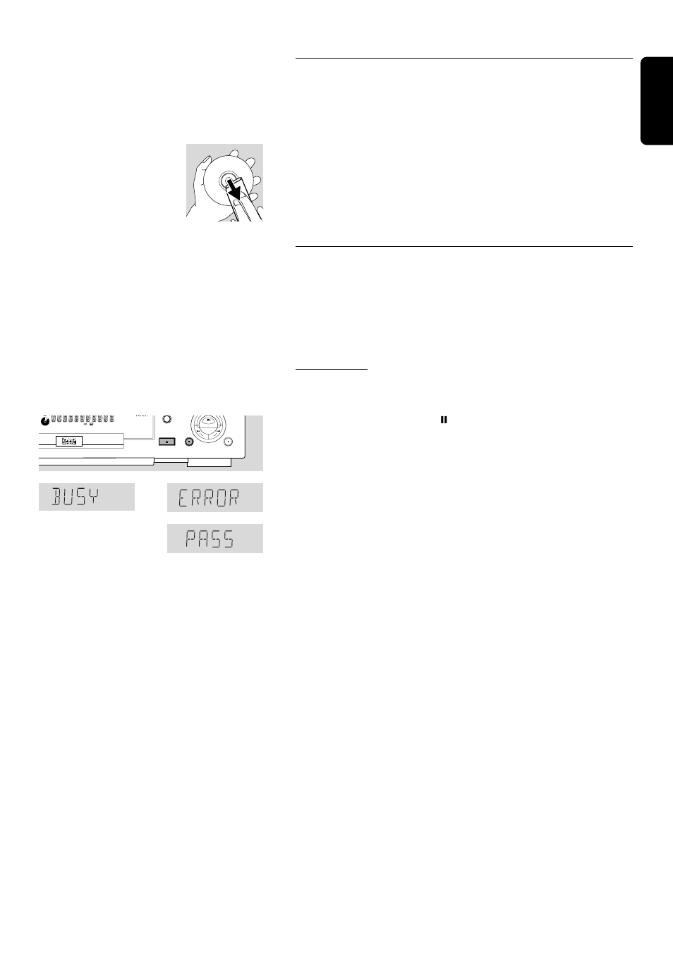 Cleaning discs, Diagnostic program, English | Instructions, Before requesting service 33, Unplug the power cord of the player, Or to, If the message, Replug the power cord in the ac outlet | Philips DVD750/05 User Manual | Page 33 / 34