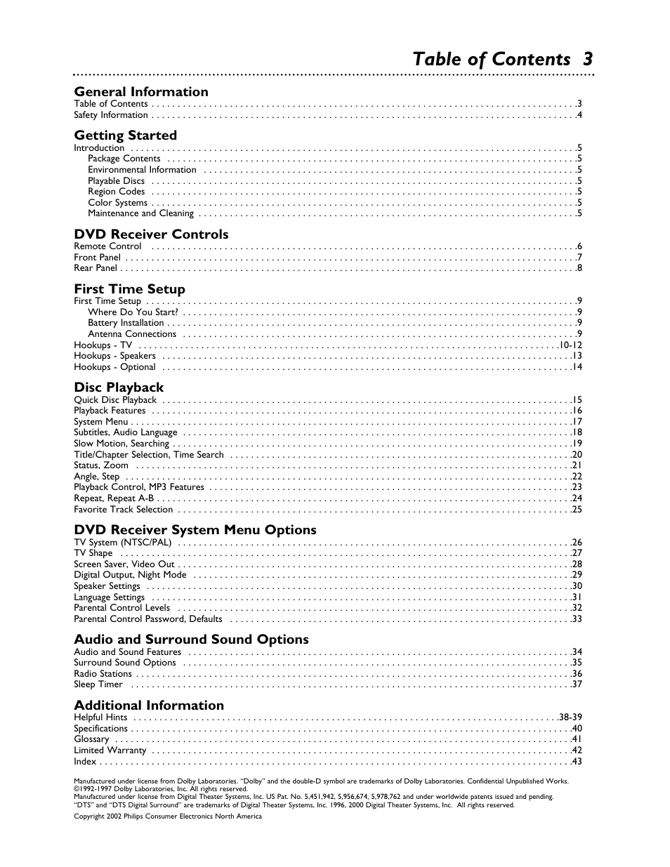 Table of contents 3 | Philips LX3000 User Manual | Page 3 / 44