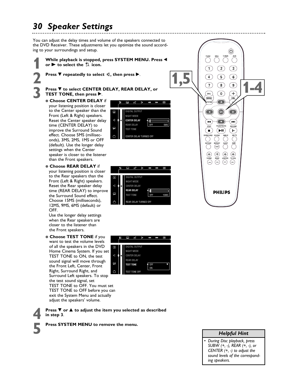 30 speaker settings | Philips LX3000 User Manual | Page 30 / 44