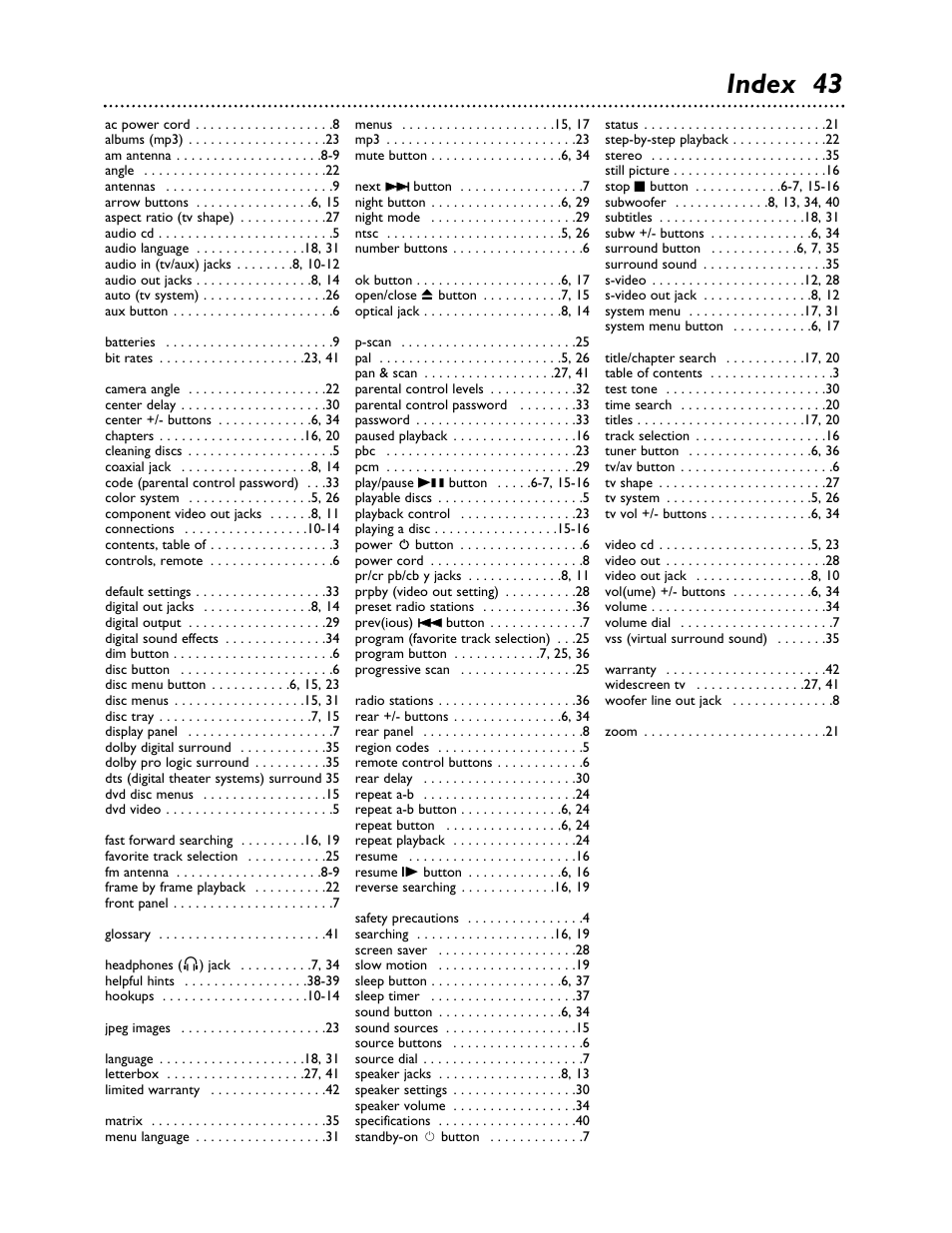Index 43 | Philips LX3000 User Manual | Page 43 / 44