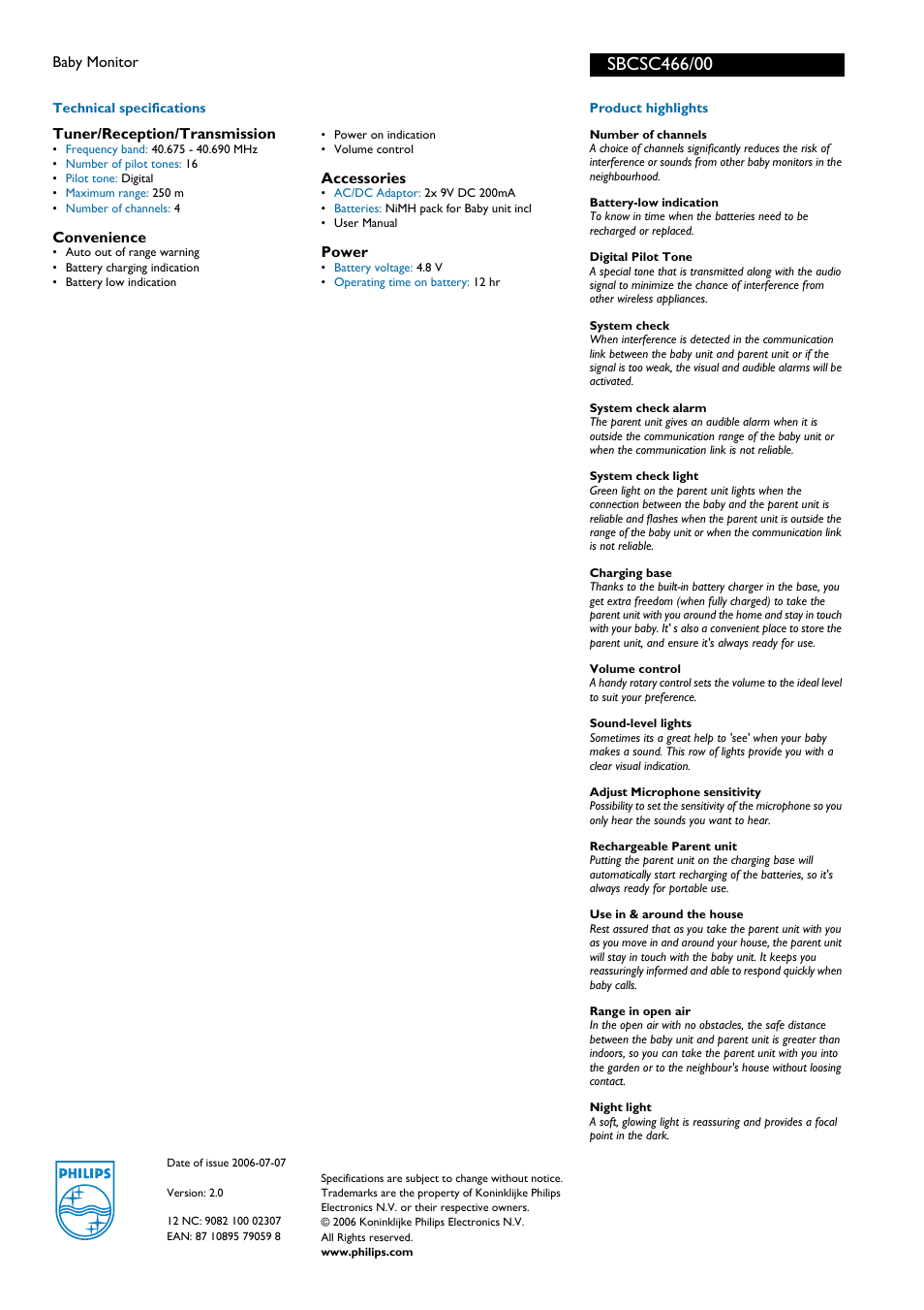 For preview purpose only | Philips SBCSC466 User Manual | Page 2 / 2