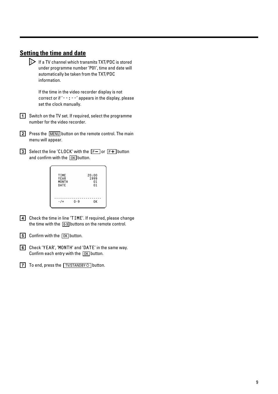 Setting the time and date | Philips VR205/05 User Manual | Page 11 / 25