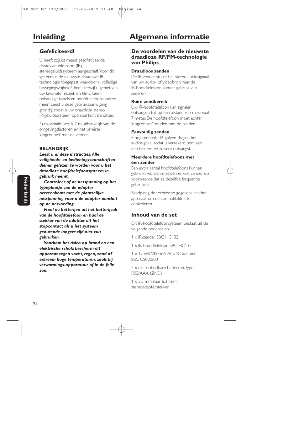 Inleiding algemene informatie | Philips SBC HC130 User Manual | Page 24 / 86
