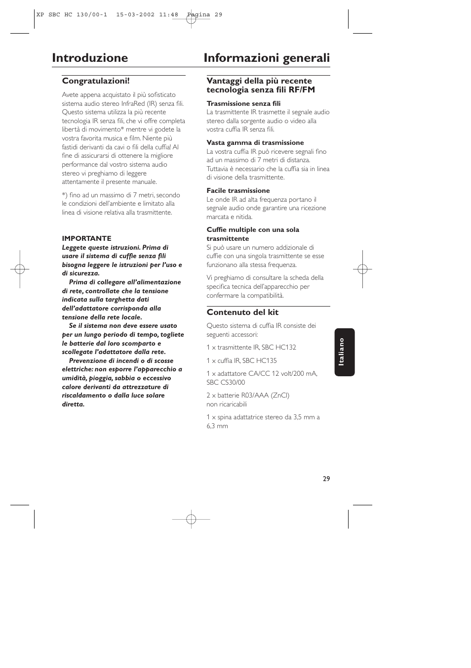 Introduzione informazioni generali | Philips SBC HC130 User Manual | Page 29 / 86