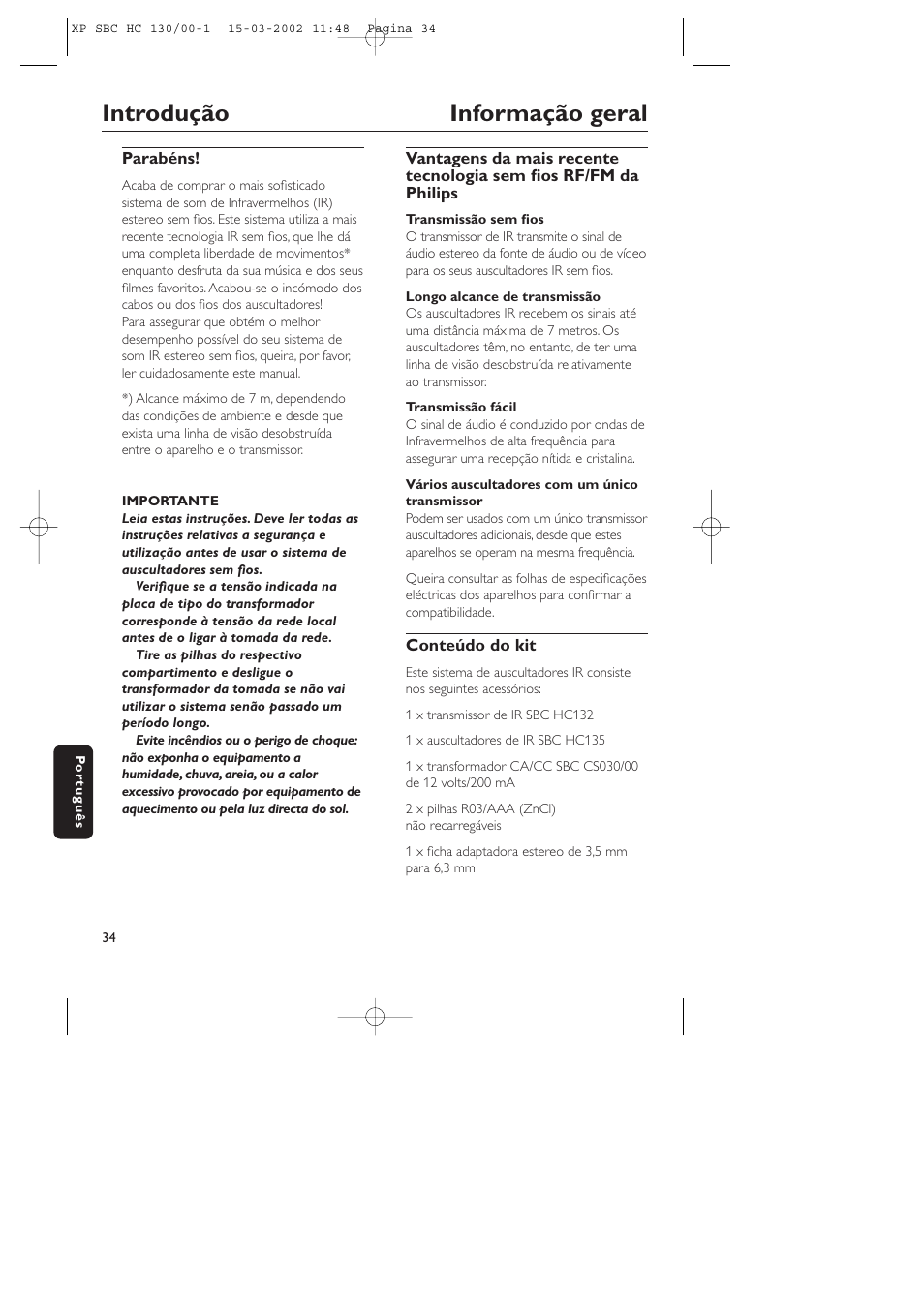 Introdução informação geral | Philips SBC HC130 User Manual | Page 34 / 86