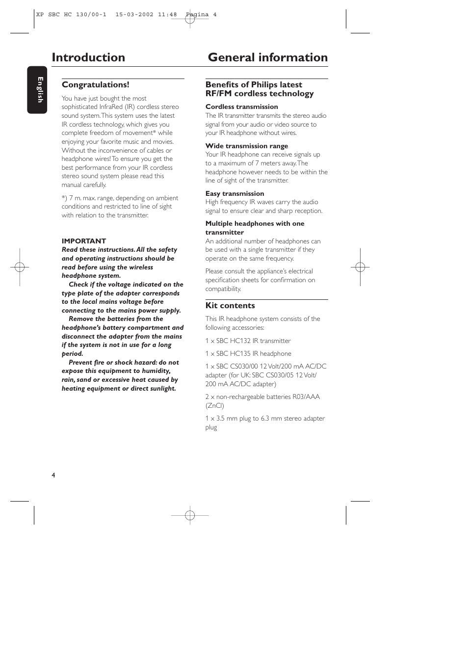 Introduction general information | Philips SBC HC130 User Manual | Page 4 / 86