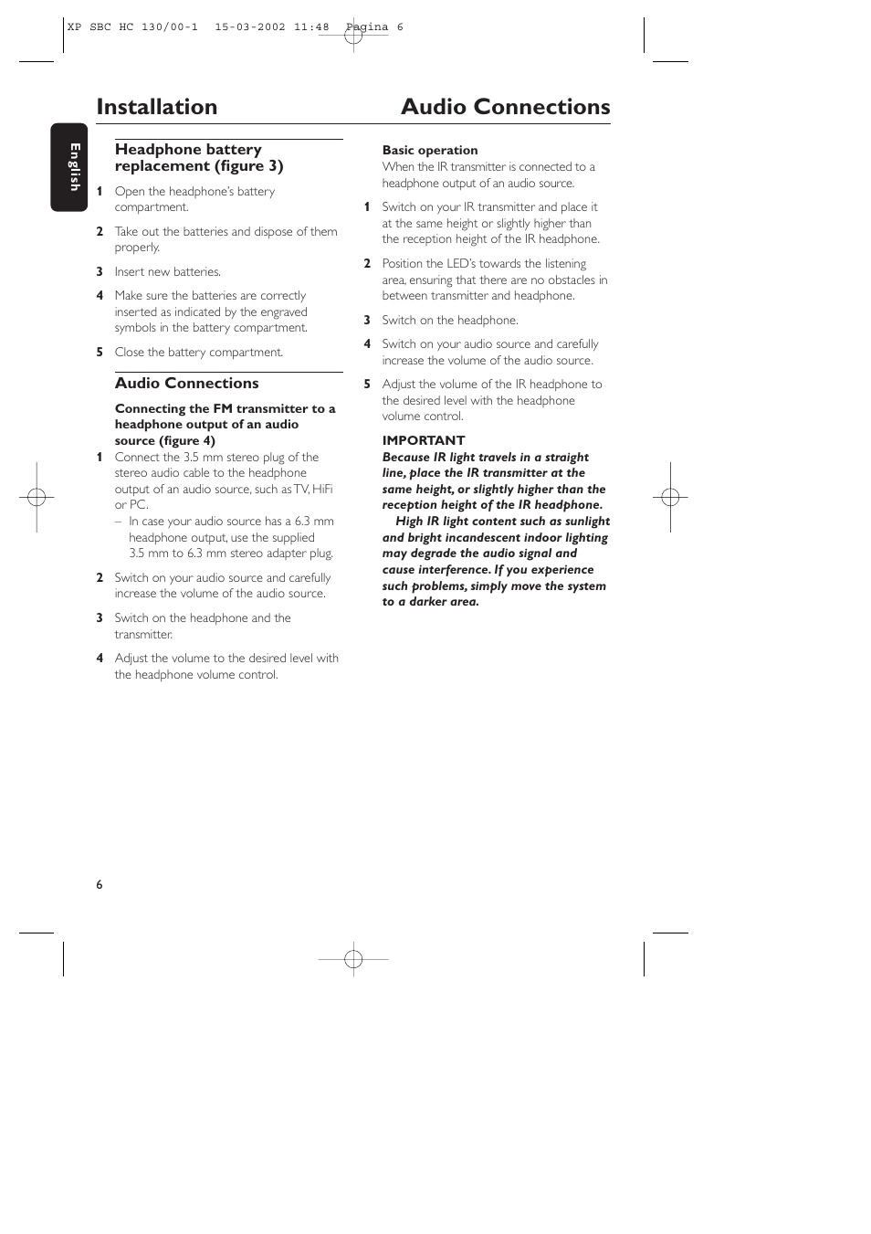 Installation audio connections | Philips SBC HC130 User Manual | Page 6 / 86