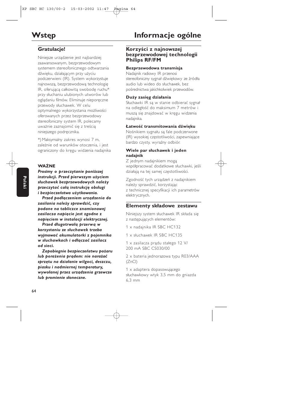 Wstęp informacje ogólne | Philips SBC HC130 User Manual | Page 64 / 86