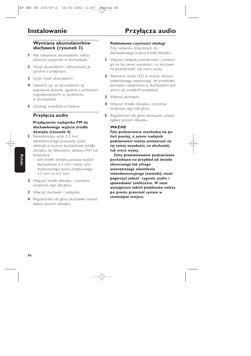 Instalowanie przyłącza audio | Philips SBC HC130 User Manual | Page 66 / 86