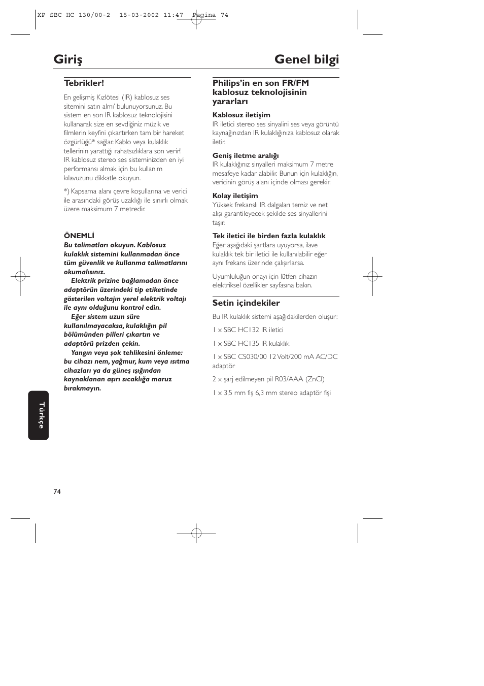 Giriş genel bilgi | Philips SBC HC130 User Manual | Page 74 / 86