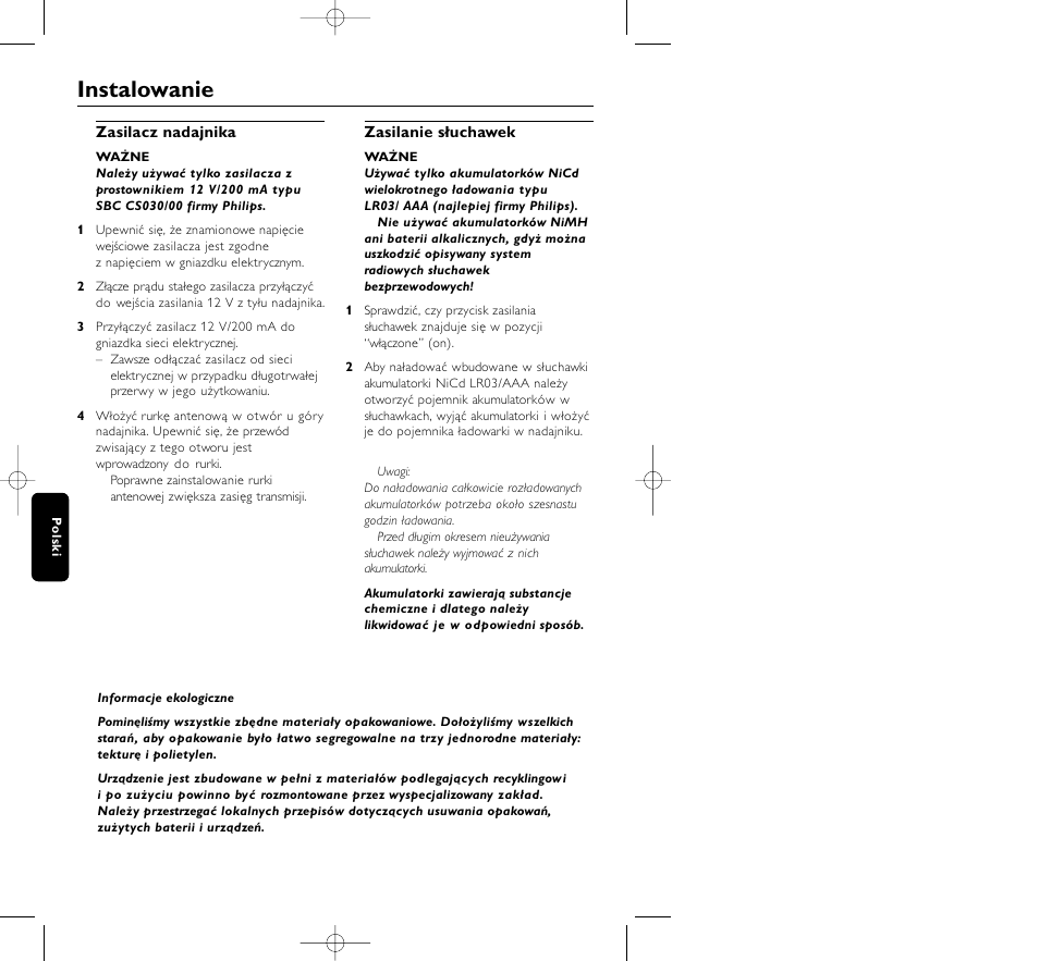 Instalowanie | Philips HC8350 User Manual | Page 90 / 117