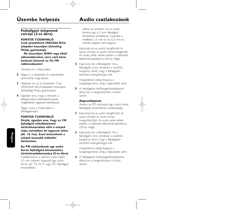 Üzembe helyezés audio csatlakozások | Philips HC8350 User Manual | Page 98 / 117