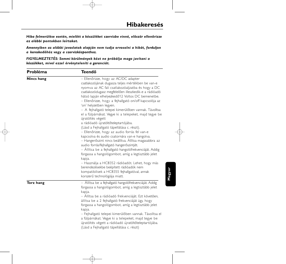Hibakeresés | Philips HC8350 User Manual | Page 99 / 117