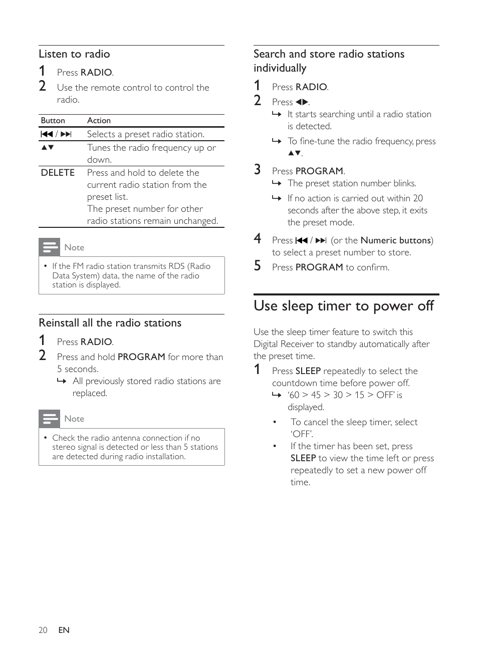 Use sleep timer to power off | Philips HTR5224 User Manual | Page 20 / 26