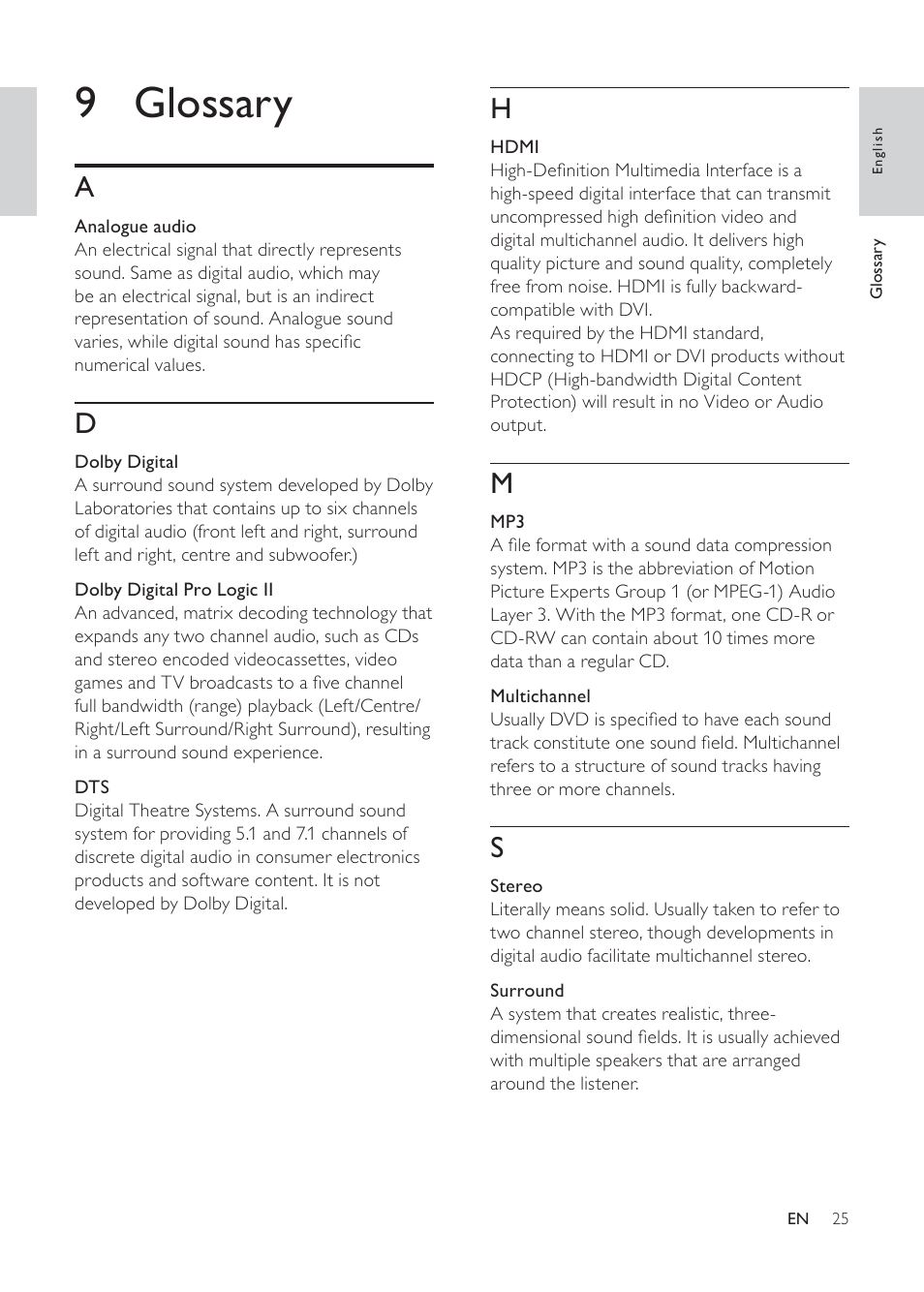 9 glossary | Philips HTR5224 User Manual | Page 25 / 26
