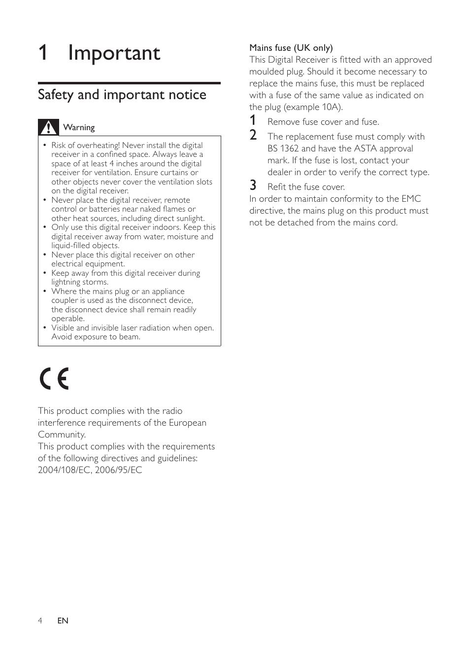 1 important, Safety and important notice | Philips HTR5224 User Manual | Page 4 / 26