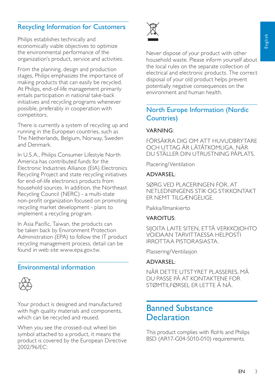Banned substance declaration | Philips SPF4308 User Manual | Page 4 / 34