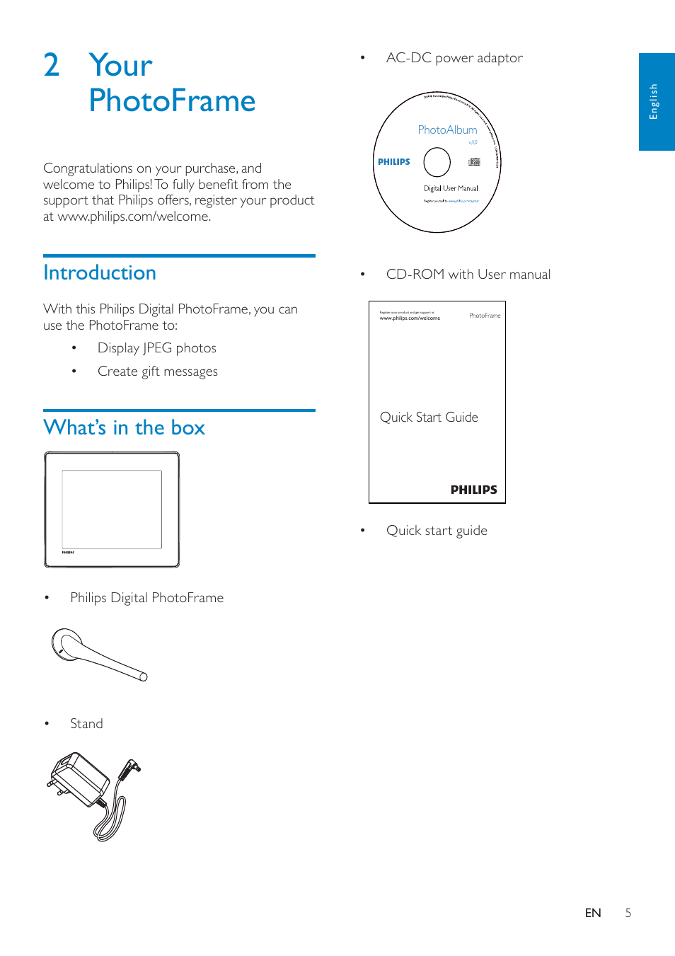 2 your photoframe | Philips SPF4308 User Manual | Page 6 / 34