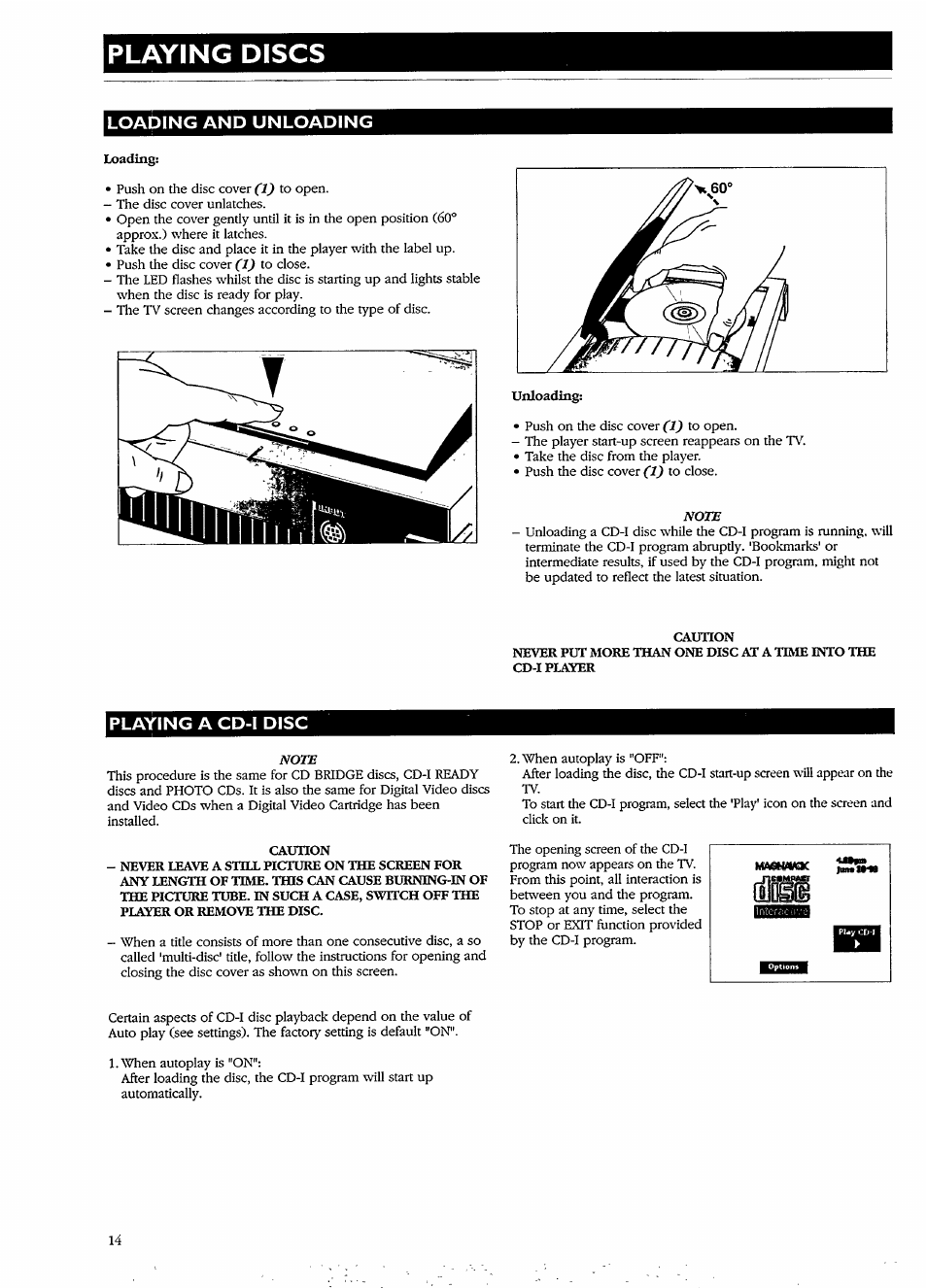 Playing a cd-i disc, Playing discs | Philips CDI550 User Manual | Page 14 / 20