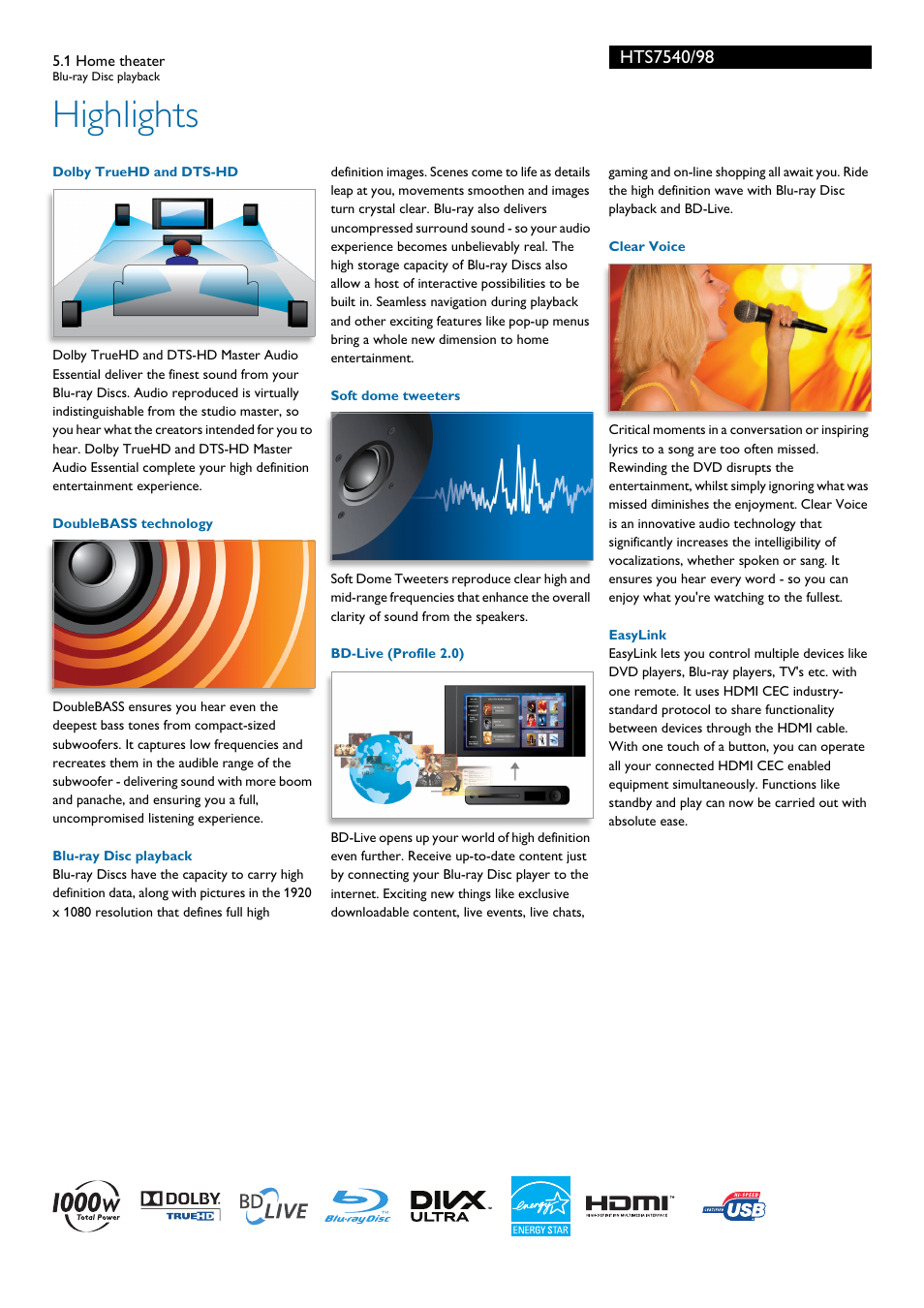 Highlights | Philips HTS7540 User Manual | Page 2 / 3