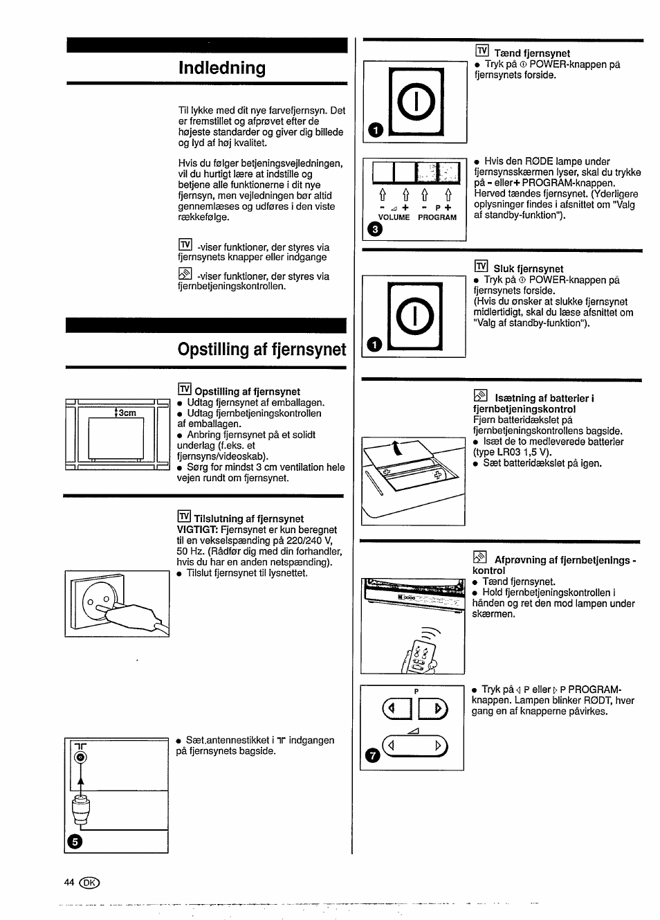 Indledning, Opstilling af fjernsynet | Philips 20GR1250 User Manual | Page 6 / 14