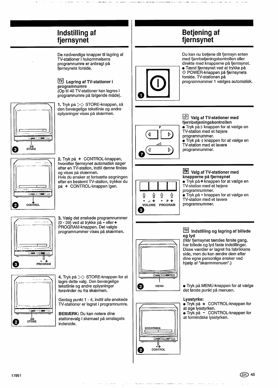 Betjening af fjernsynet, Indstilling af fjernsynet | Philips 20GR1250 User Manual | Page 7 / 14