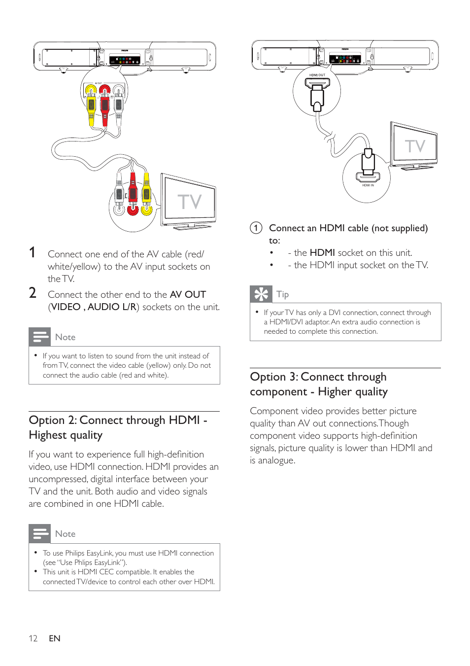 Option 2: connect through hdmi - highest quality | Philips HSB2351/98 User Manual | Page 11 / 36