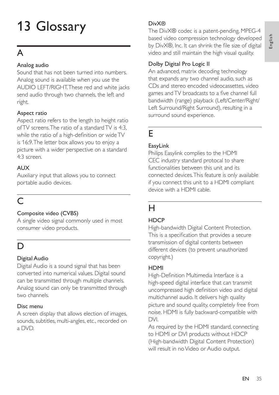 13 glossary | Philips HSB2351/98 User Manual | Page 34 / 36