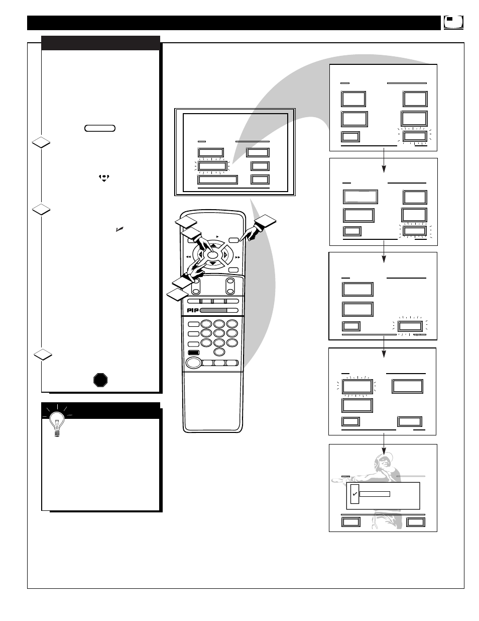 Electing the, Icture, Ource for | 12 3 s, Can not be selected as a source for pip | Philips MAGNAVOX 9P5531C1 User Manual | Page 43 / 52