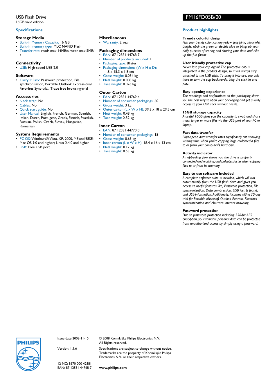 Philips FM16FD05B User Manual | Page 2 / 2