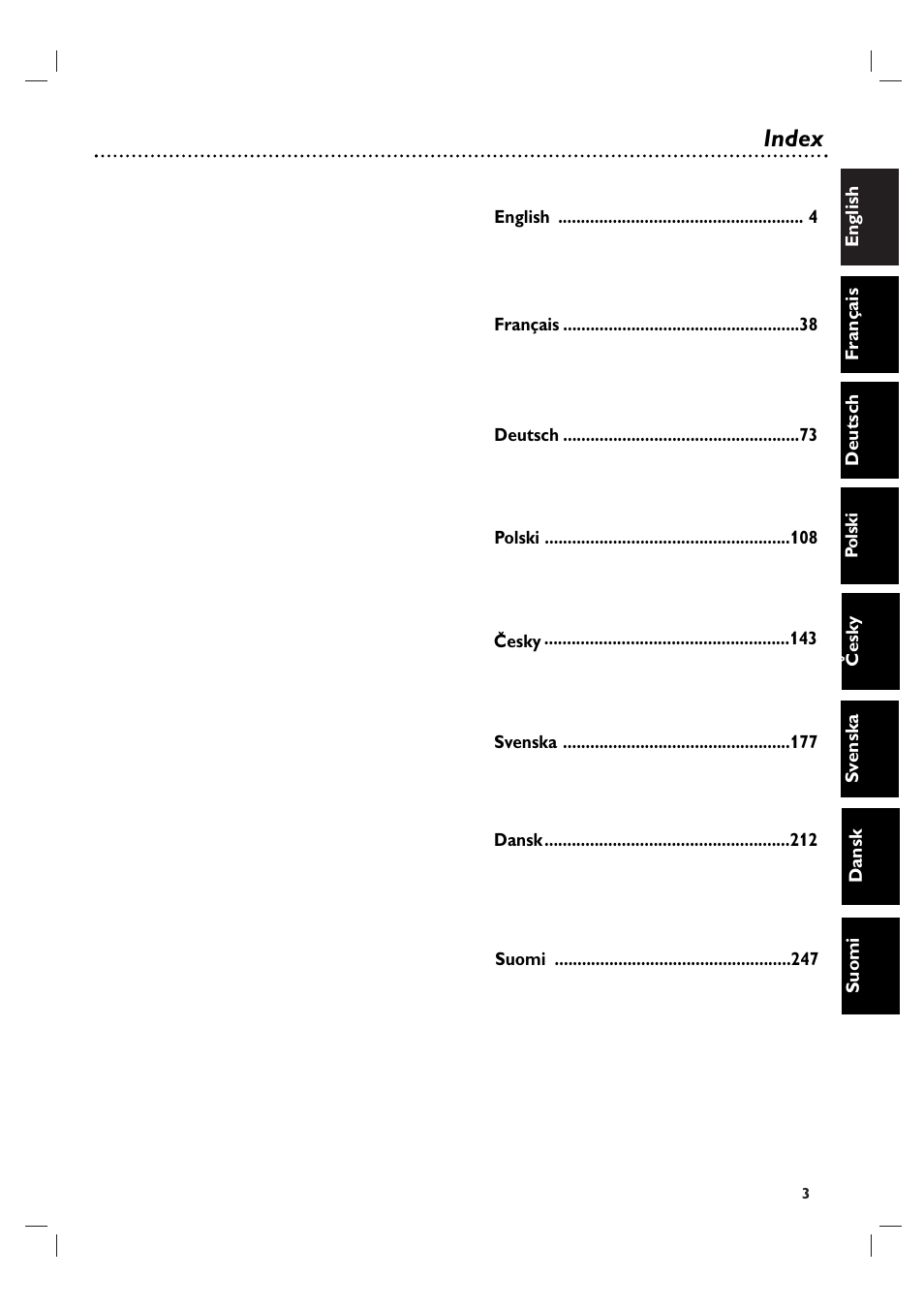 Index | Philips DVP 3055V User Manual | Page 3 / 37