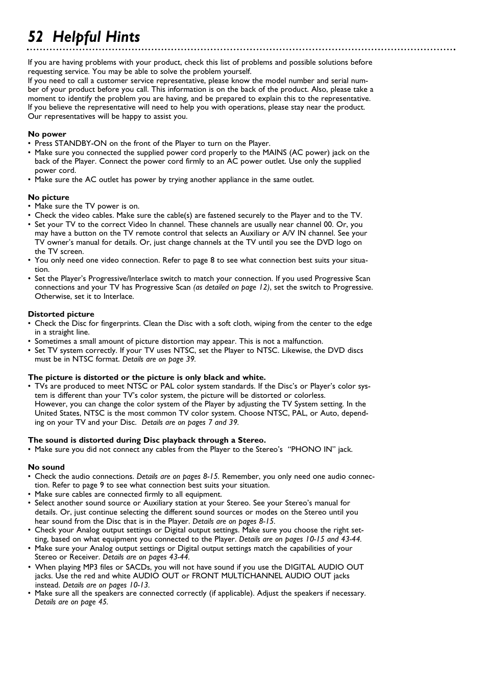 52 helpful hints | Philips DVD795SA User Manual | Page 52 / 56