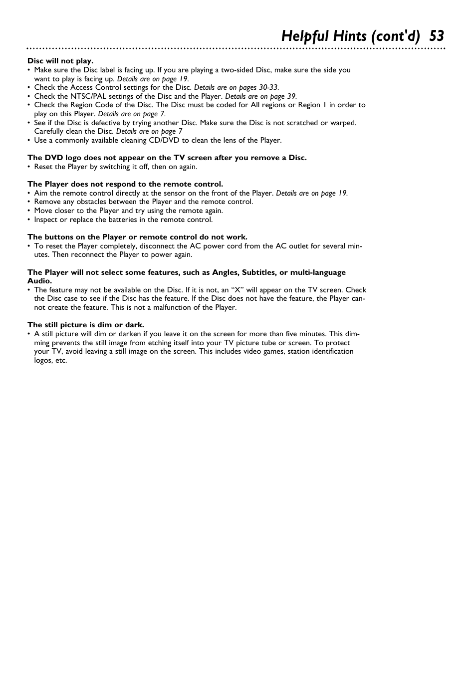 Helpful hints (cont'd) 53 | Philips DVD795SA User Manual | Page 53 / 56