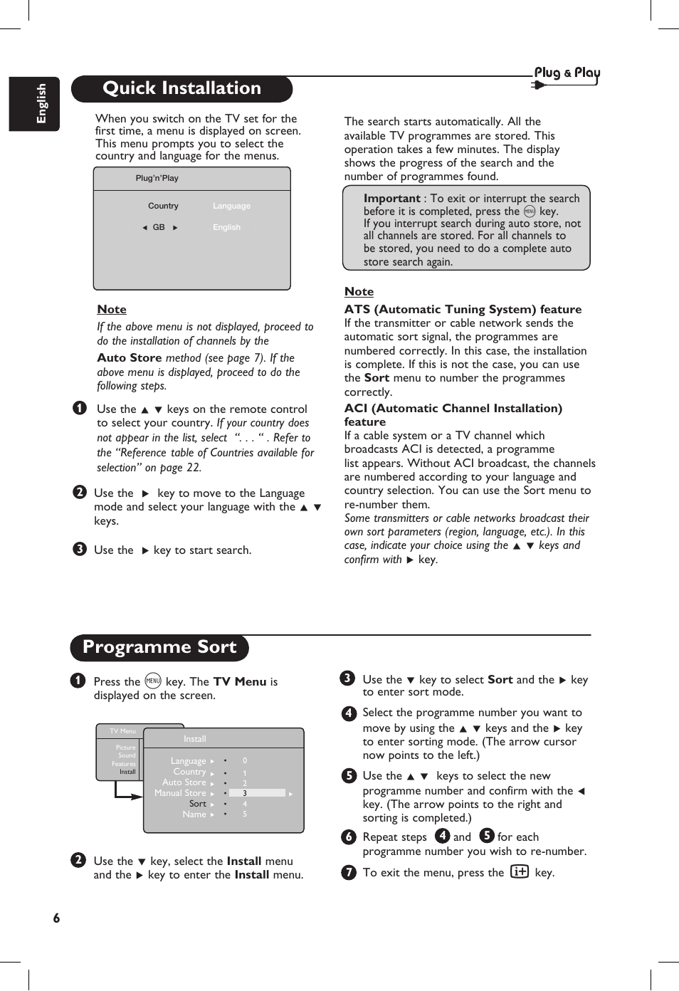 Programme sort, Quick installation | Philips 20PF User Manual | Page 12 / 272