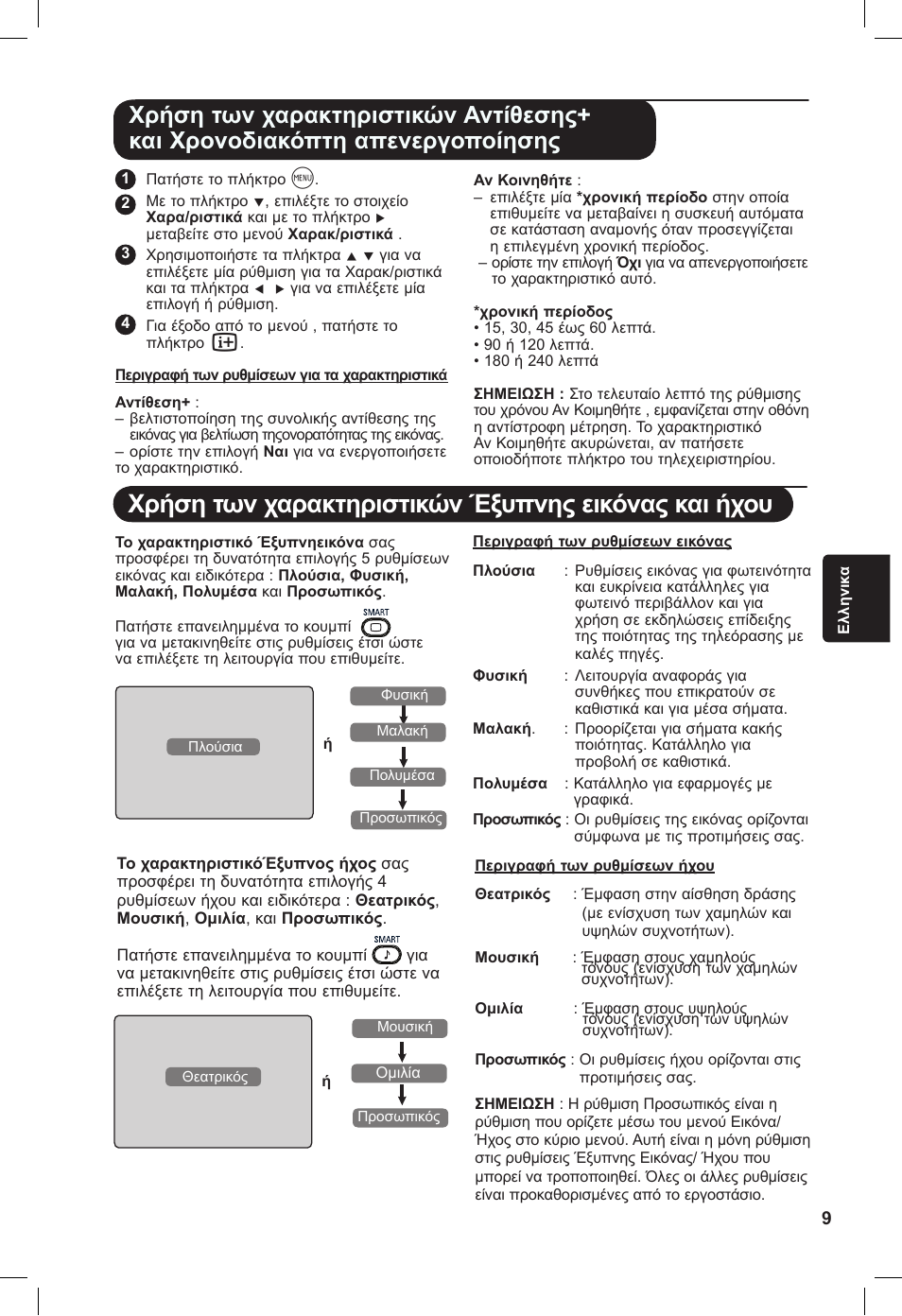 Χρήση των χαρακτηριστικών έξυπνης εικόνας και ήχου | Philips 20PF User Manual | Page 125 / 272