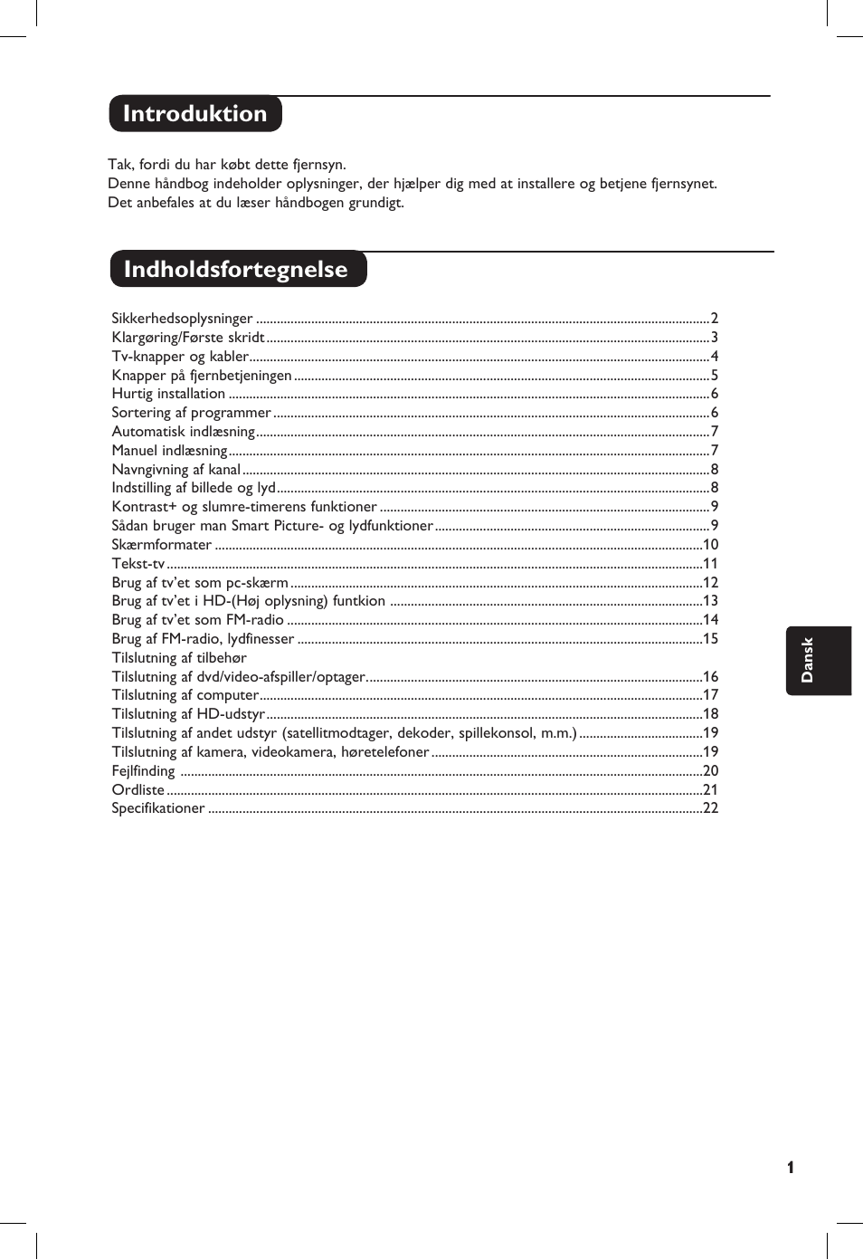 Introduktion indholdsfortegnelse | Philips 20PF User Manual | Page 139 / 272