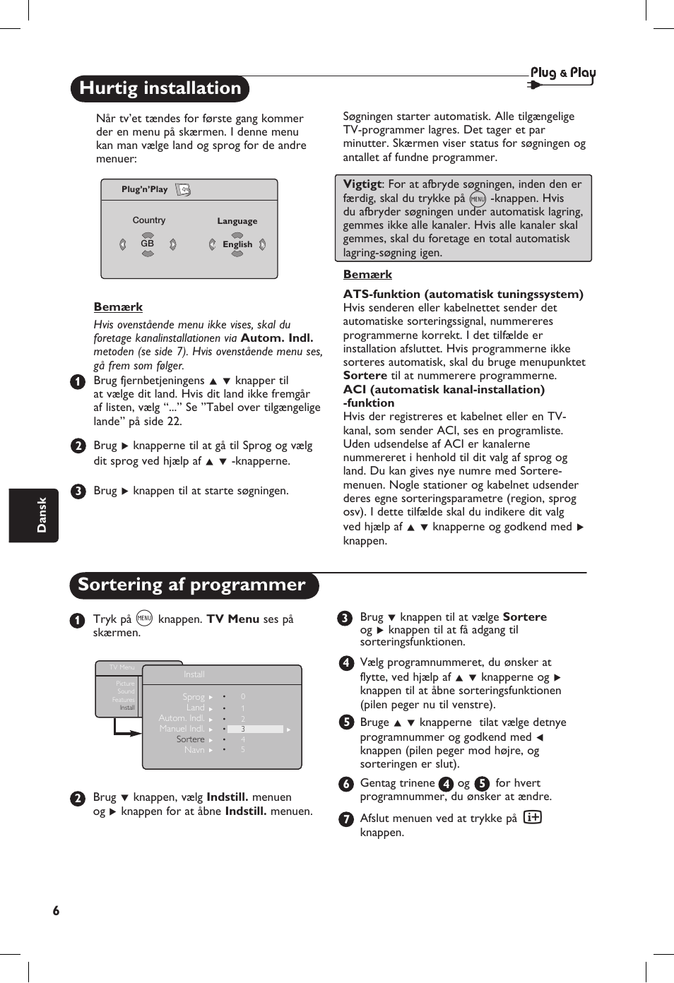 Hurtig installation sortering af programmer | Philips 20PF User Manual | Page 144 / 272