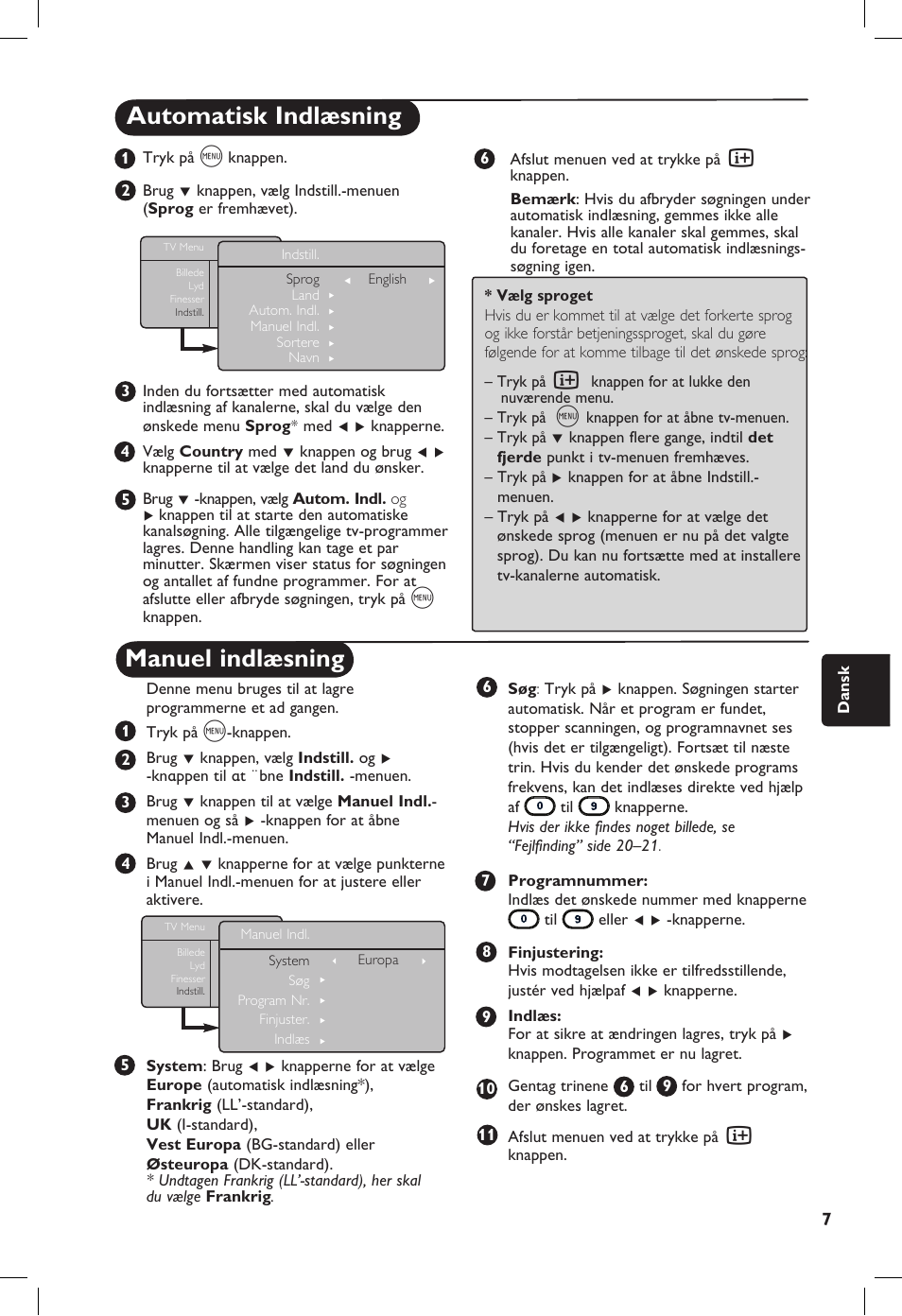 Manuel indlæsning, Automatisk indlæsning | Philips 20PF User Manual | Page 145 / 272