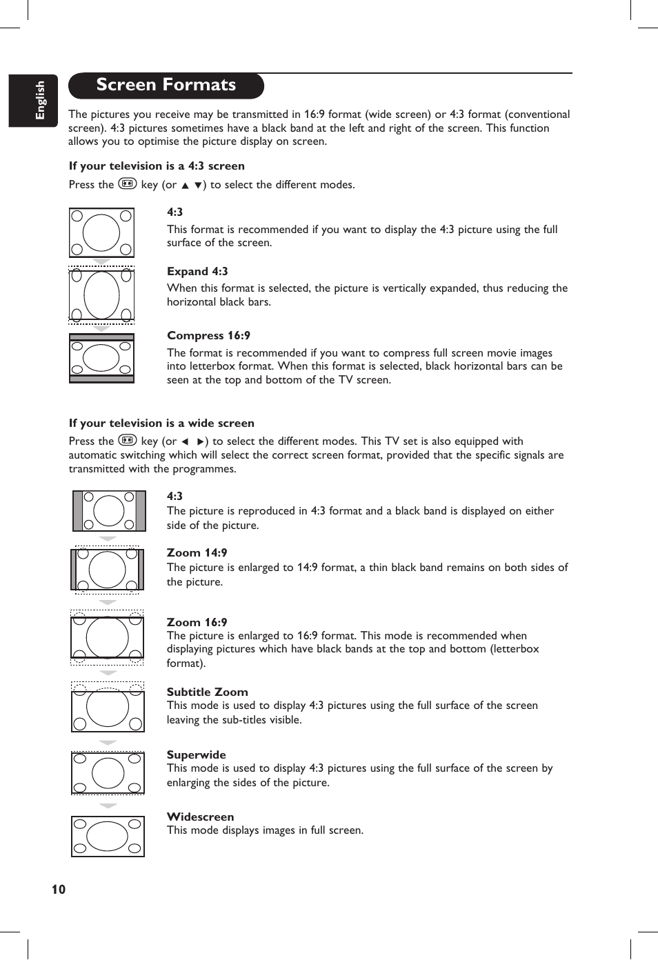 Screen formats | Philips 20PF User Manual | Page 16 / 272