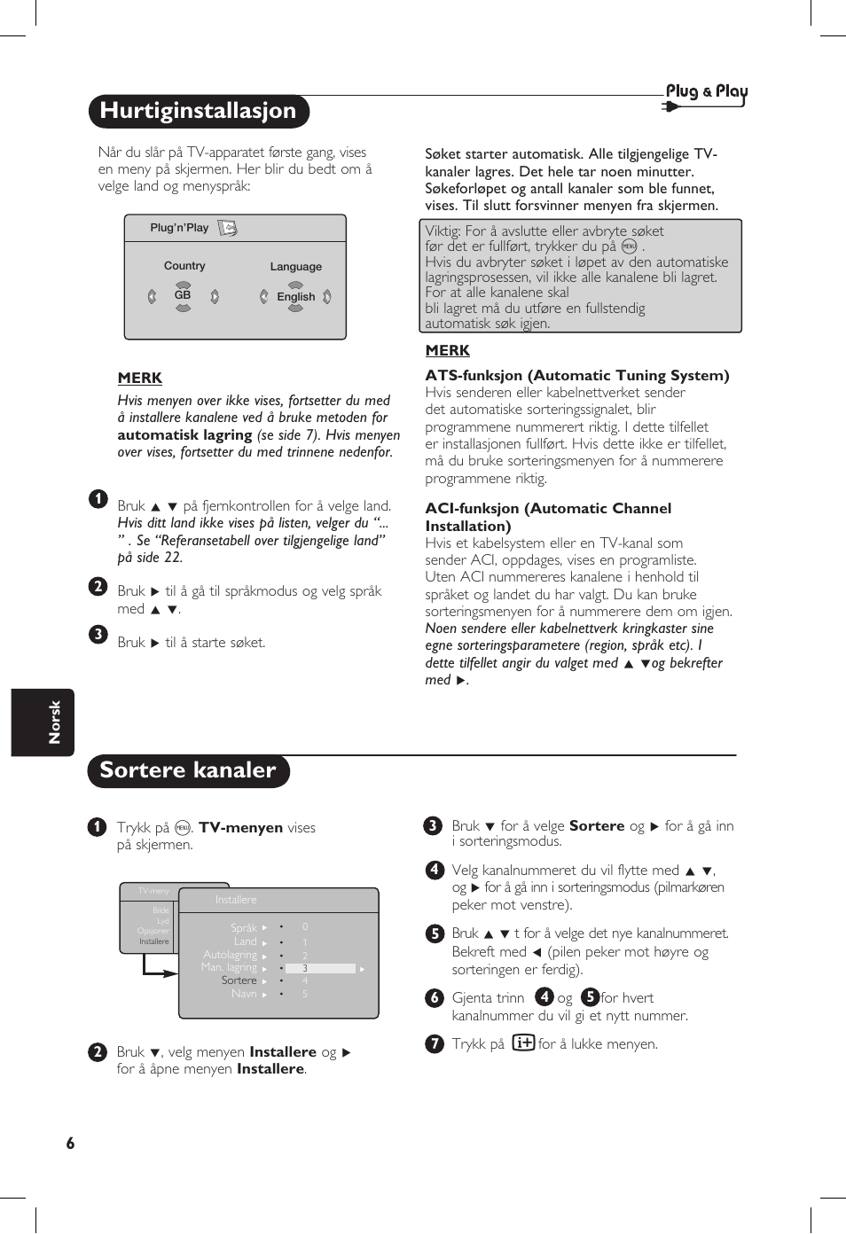 Hurtiginstallasjon, Sortere kanaler | Philips 20PF User Manual | Page 166 / 272