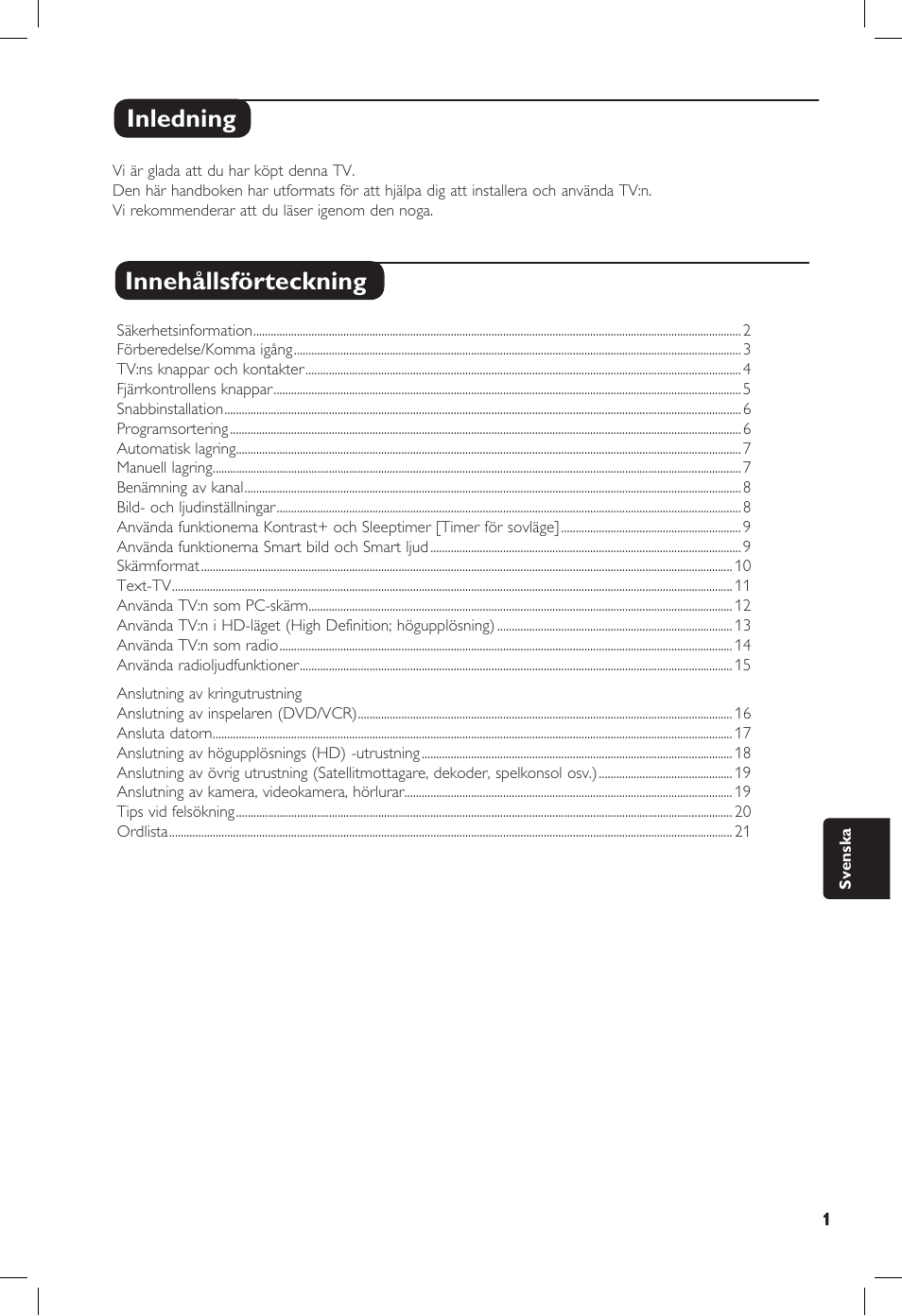 Inledning innehållsförteckning | Philips 20PF User Manual | Page 183 / 272