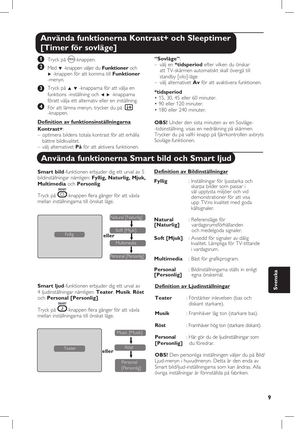 Använda funktionerna smart bild och smart ljud | Philips 20PF User Manual | Page 191 / 272